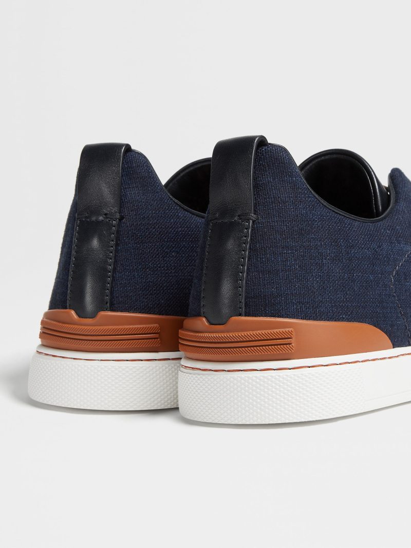 BLUE COTTON DENIM TRIPLE STITCH SNEAKERS - Image 3