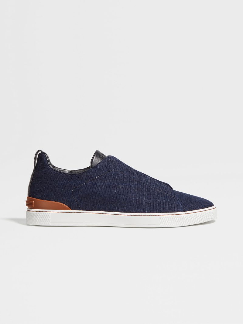 BLUE COTTON DENIM TRIPLE STITCH SNEAKERS - Image 2