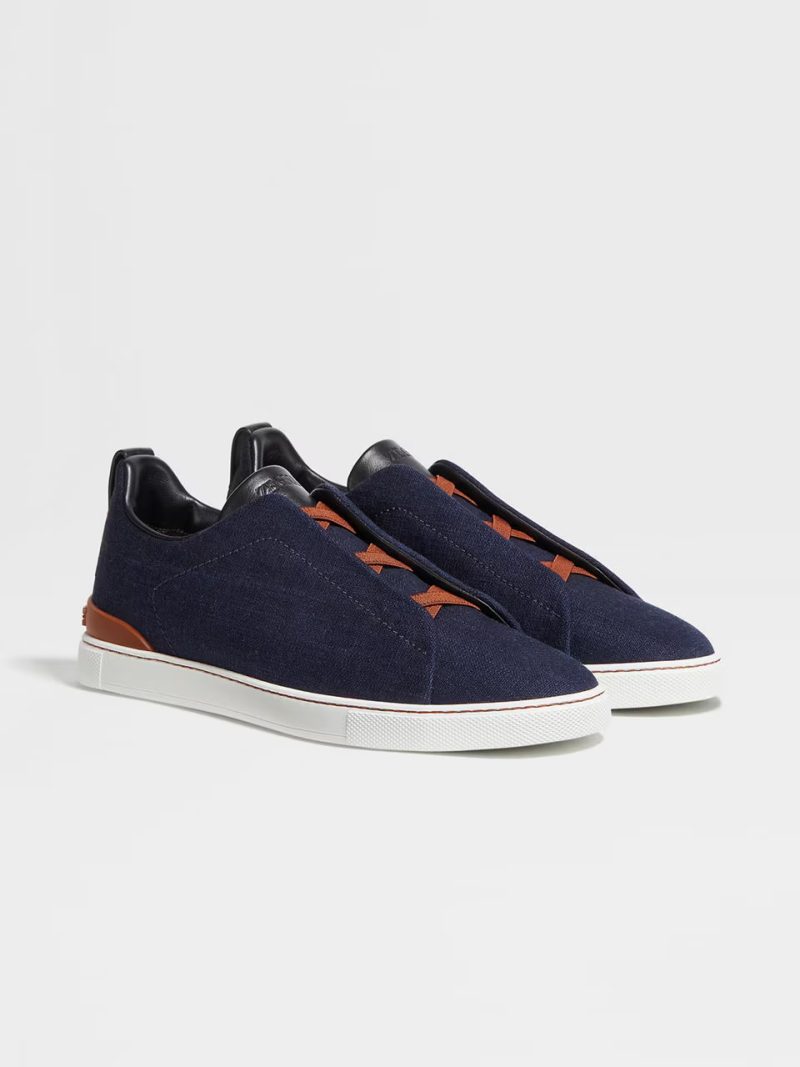 BLUE COTTON DENIM TRIPLE STITCH SNEAKERS