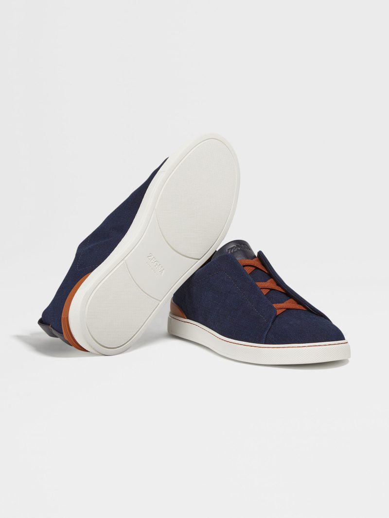 BLUE COTTON DENIM TRIPLE STITCH SNEAKERS - Image 5