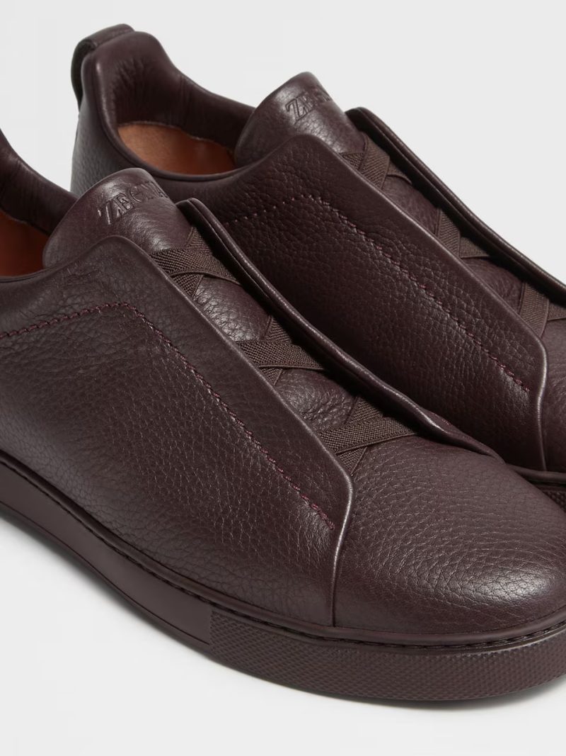 DARK BURGUNDY DEERSKIN TRIPLE STITCH SNEAKERS - Image 3