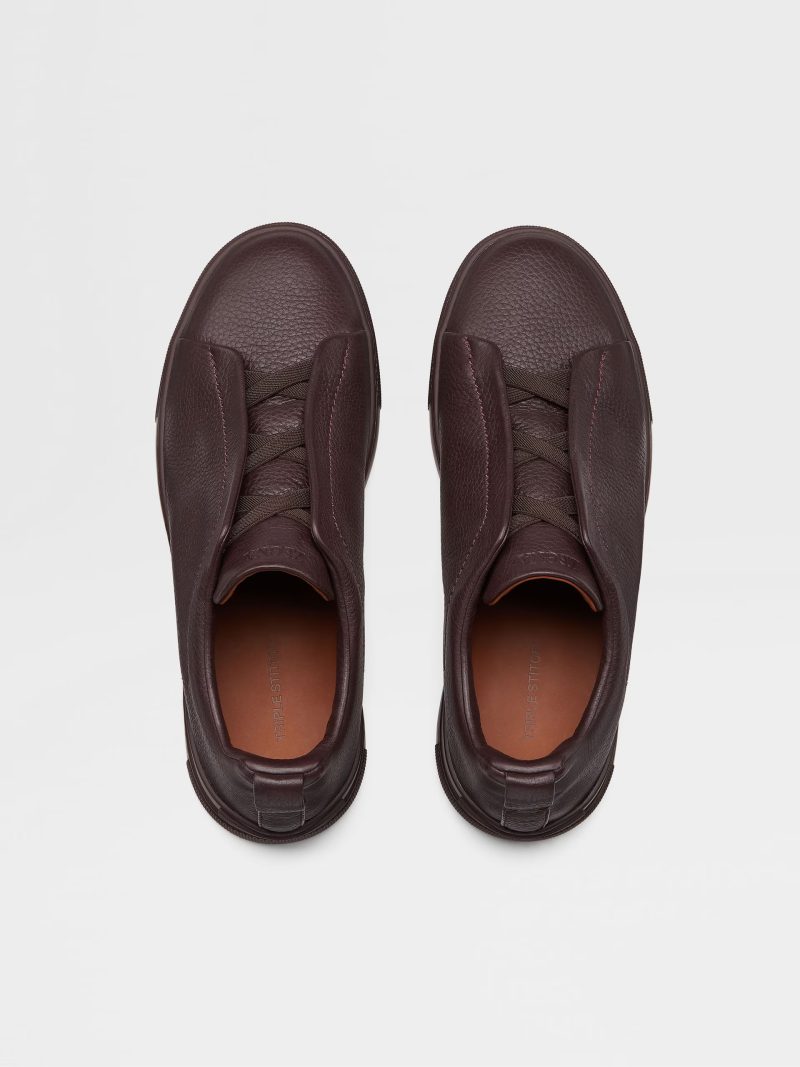 DARK BURGUNDY DEERSKIN TRIPLE STITCH SNEAKERS - Image 5