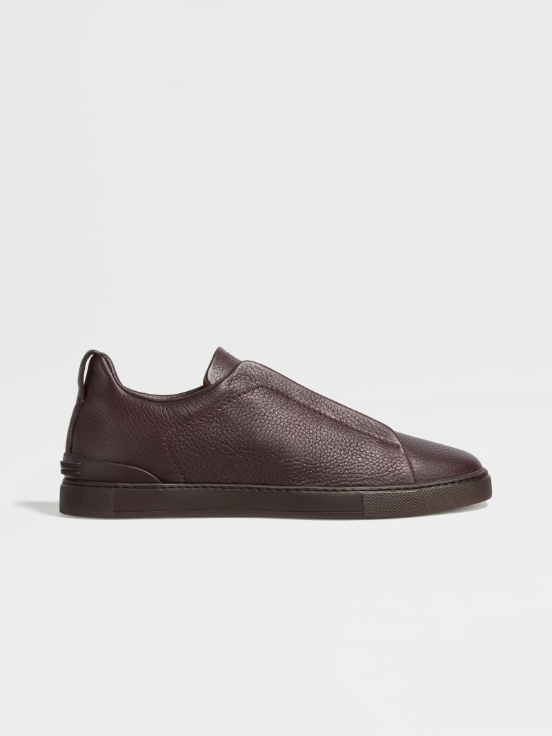 DARK BURGUNDY DEERSKIN TRIPLE STITCH SNEAKERS - Image 2