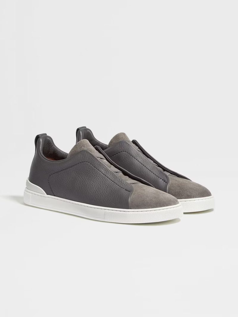 DARK GREY GRAINED LEATHER TRIPLE STITCH SNEAKERS