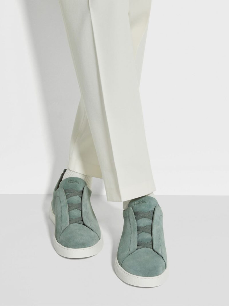 SAGE GREEN SUEDE TRIPLE STITCH SNEAKERS - Image 2