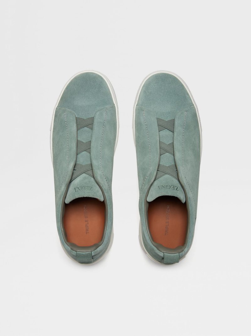 SAGE GREEN SUEDE TRIPLE STITCH SNEAKERS - Image 3