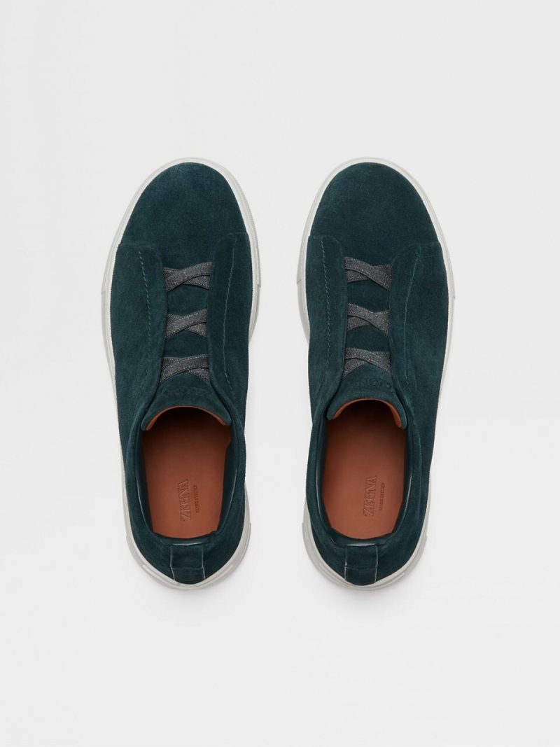 DARK GREEN SUEDE TRIPLE STITCH SNEAKERS - Image 4