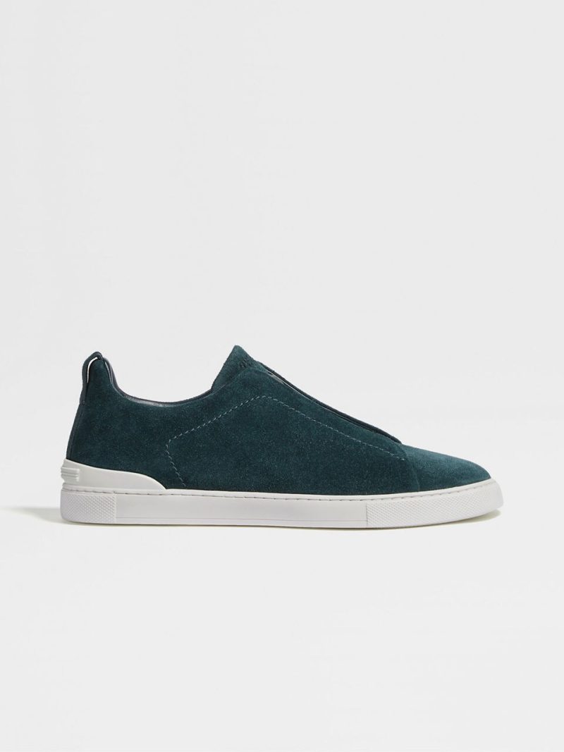 DARK GREEN SUEDE TRIPLE STITCH SNEAKERS - Image 3