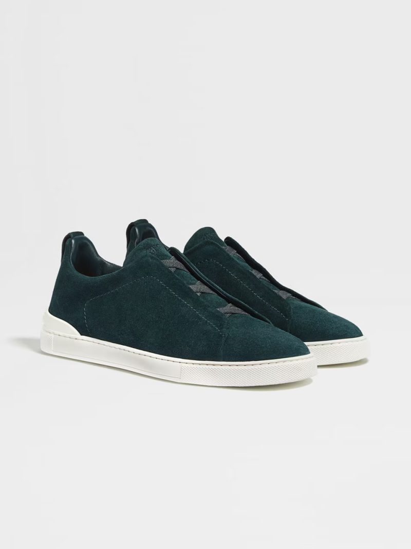 DARK GREEN SUEDE TRIPLE STITCH SNEAKERS