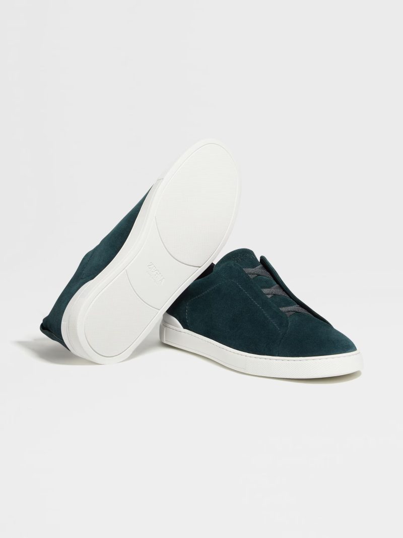 DARK GREEN SUEDE TRIPLE STITCH SNEAKERS - Image 5