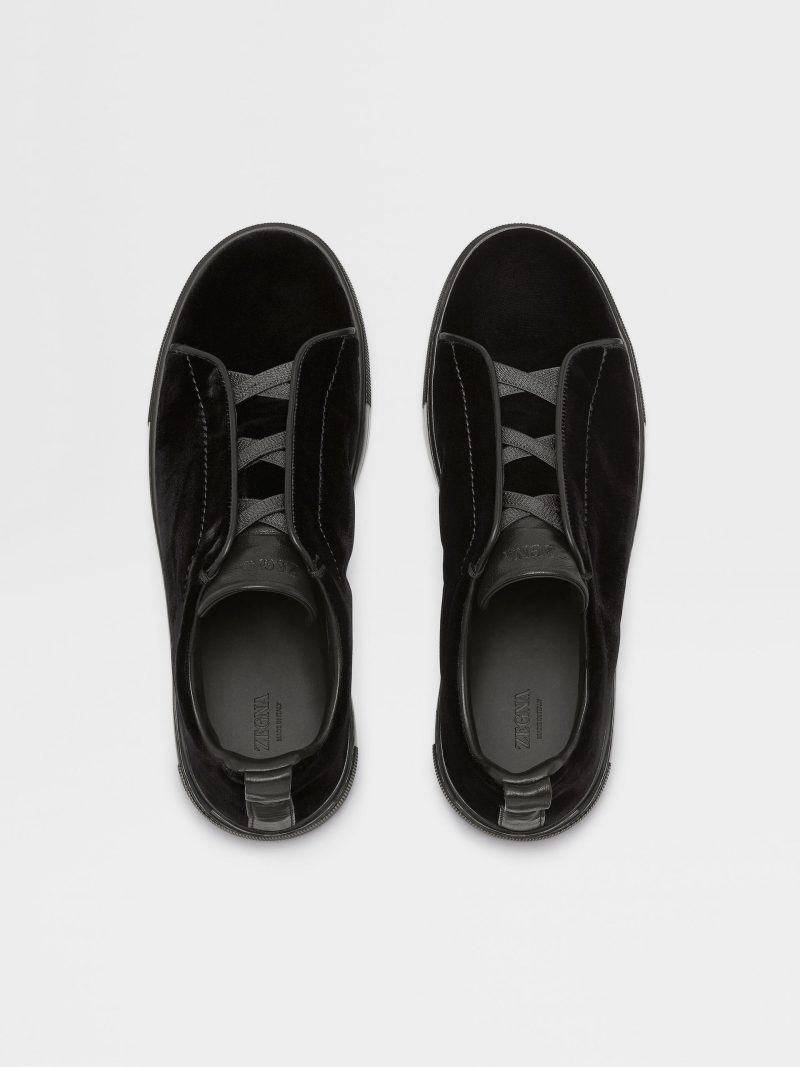 BLACK VELVET TRIPLE STITCH SNEAKERS - Image 2