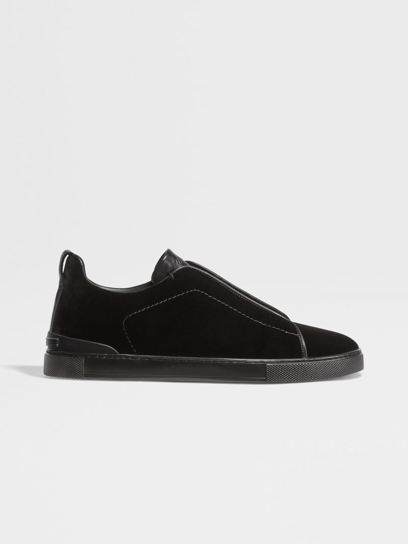 BLACK VELVET TRIPLE STITCH SNEAKERS - Image 4