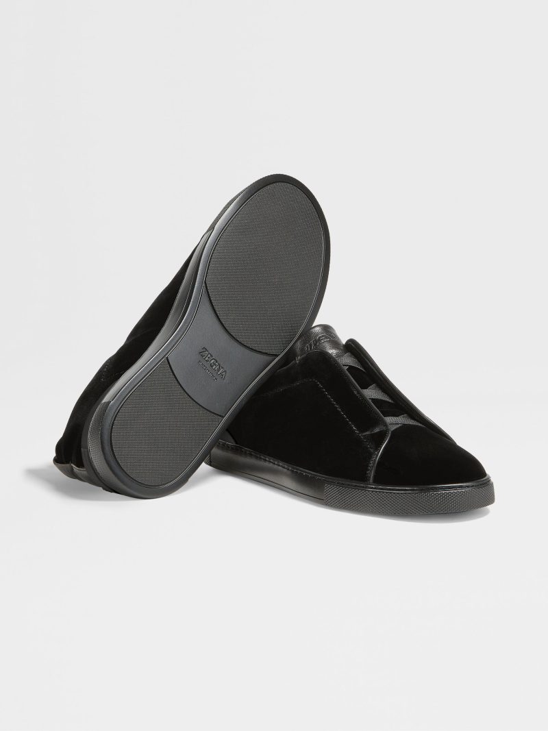 BLACK VELVET TRIPLE STITCH SNEAKERS - Image 5